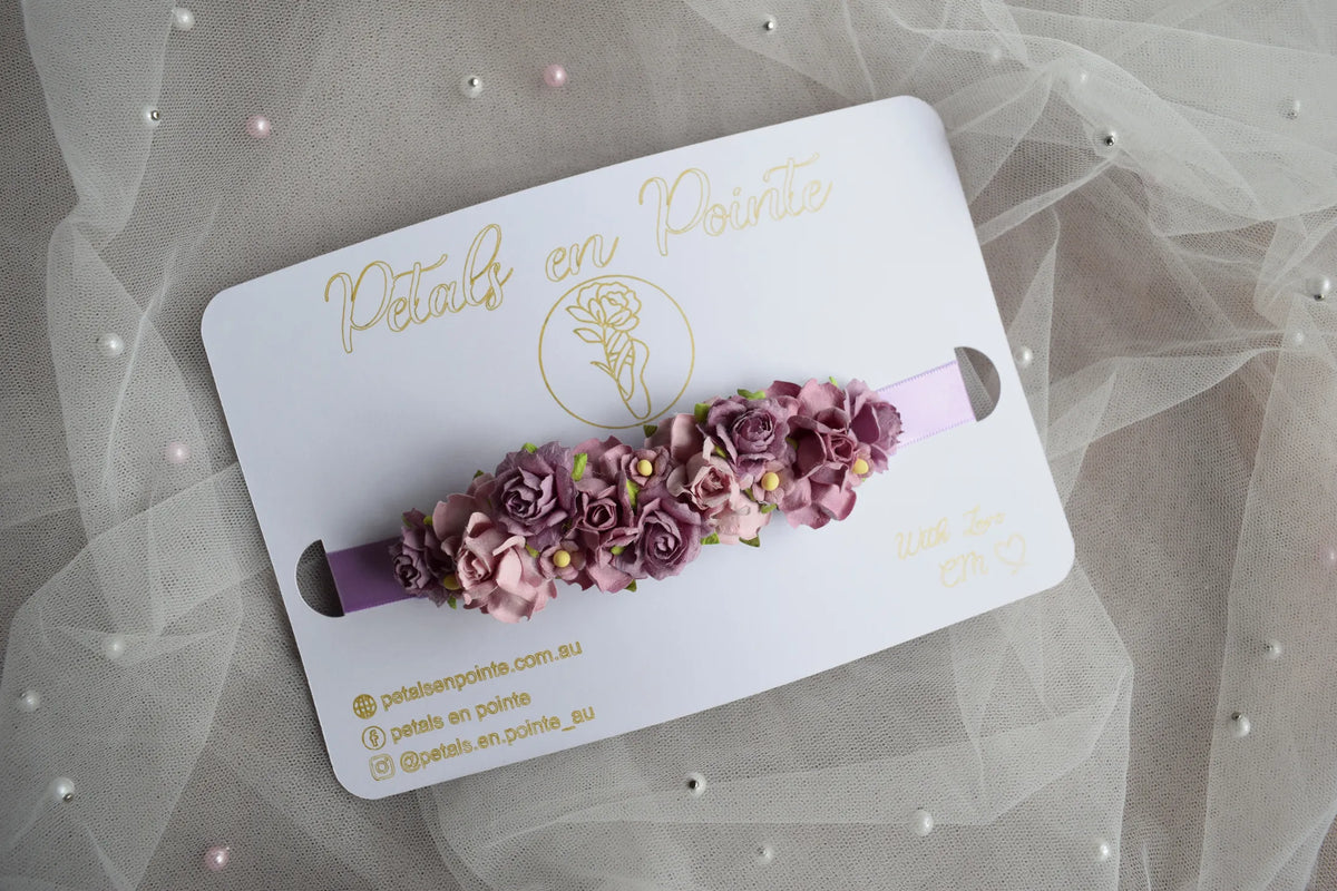Mauve Rosette Bun Wrap - Petals en Pointe