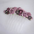 Ballet French twist clear hair comb with a purple floral design on a white background